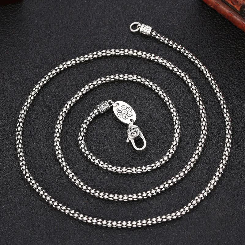 

S925 sterling silver six-character real word corn chain Corn necklace men and women's retro national style diamond pestle silver