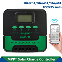 60A 50A 40A 30A 20A 10A MPPT Solar Charge Controller 12V 24V WiFi Auto Solar Panel Regulator Dual USB LCD Display Controller