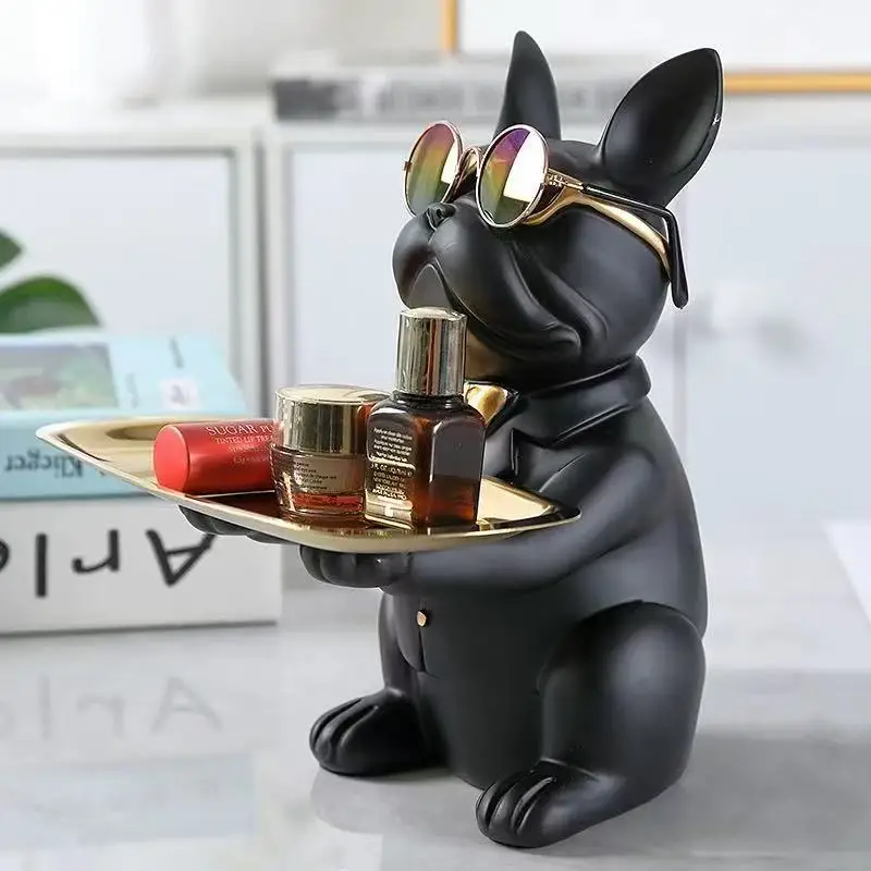 Multi Functional Bulldog Tray Animal Statue Creative Ornament Living Room Bedroom Miscellaneous Storage Home Decoration
