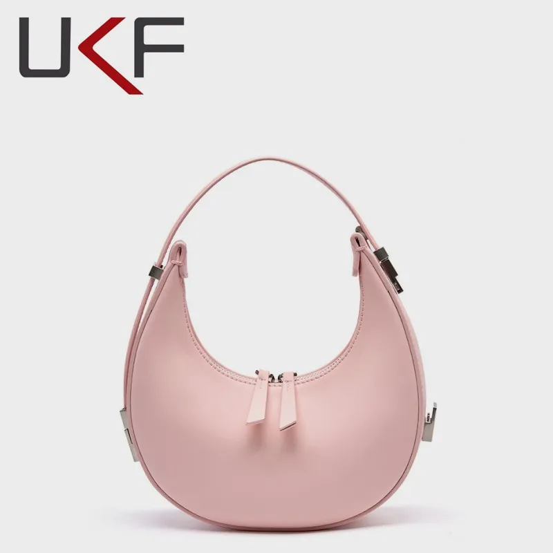 UKF 2023 New Women\'s Female Split Leather Elegant Moon Design Underarm Lady Luxury Shoulder Bags For Women Wrist Handbag Summer