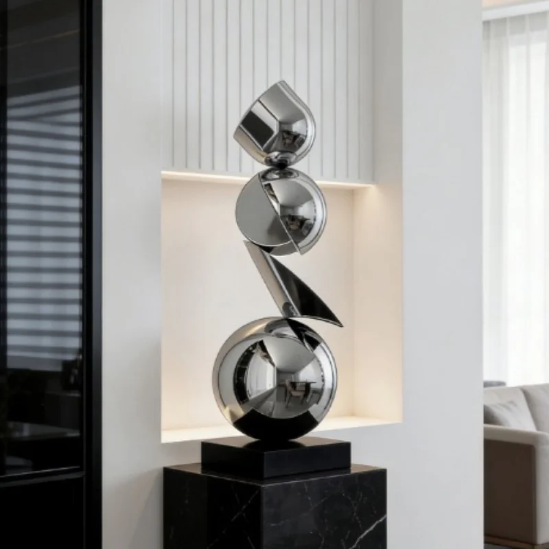 Creative Luxury Figurines Groot Aesthetic Ornaments Stainless Steel Round Figurines Modern Living Room Decorations Accessories