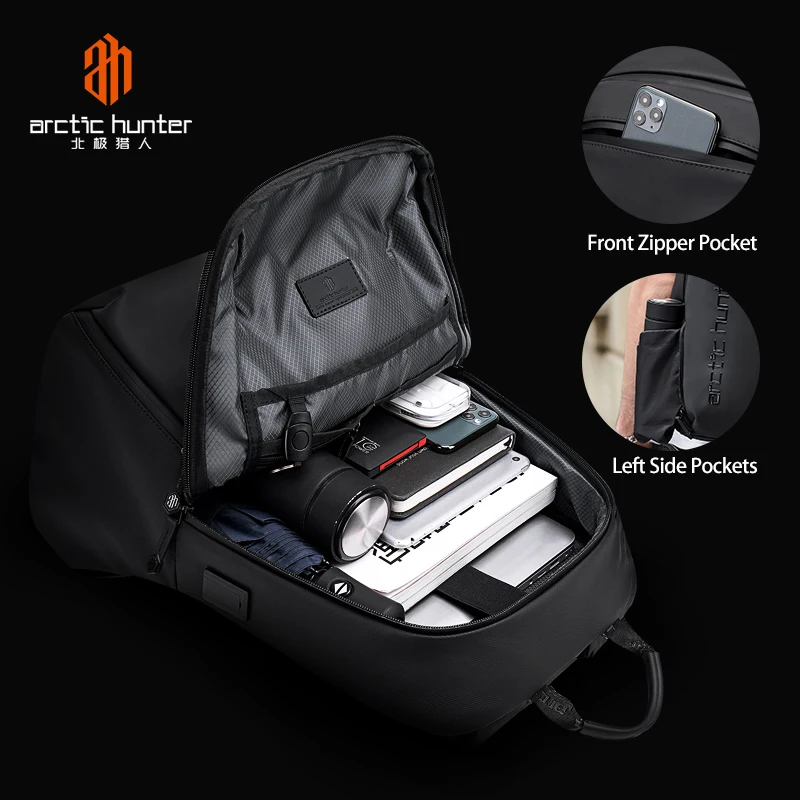 Imagem -03 - Arctic Hunter Nova Moda Luxo Couro do Plutônio Tpu Negócios Assaltante Zaino Uomo Inteligente Mochila Hombre Sac Recarregável Portátil Backpac