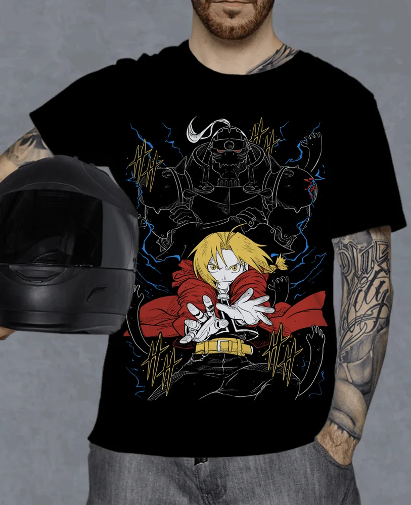 Edward Elric T-Shirt Fullmetal Alchemist Brotherhood Fma Alphonse Black Shirt