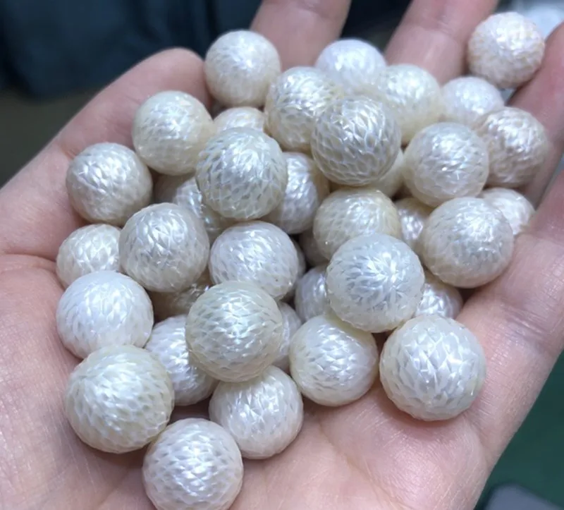 

1piece freshwater carved pearl white round 10-15mm FPPJ wholesale nature loose beads for DIY jewelry