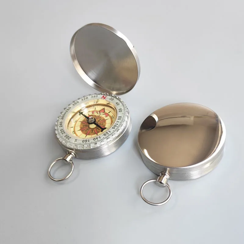 

Flip Outdoor Compass Enhanced Luminous Multifunctional Compass Premium Pocket Watch Silver