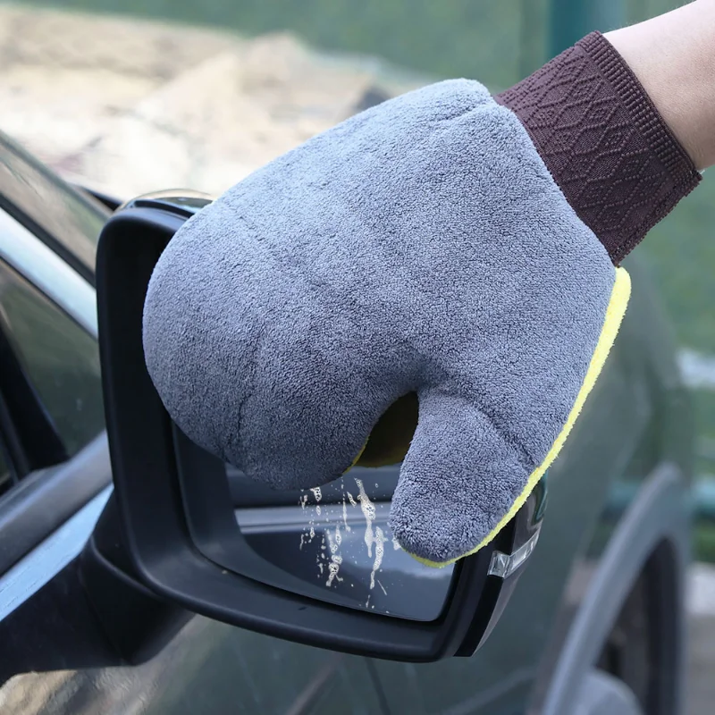 Car Washing Gloves Soft Microfiber Coral Velvet Strong Water Absorption Car Body Cleaning Glove Duster Auto Clean Supplies