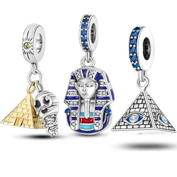 Egypt Pharaoh Dangle Charm Enamel Beads fit MULA Original Charms Bracelet 925 Silver Pendant DIY Jewelry Making Gift