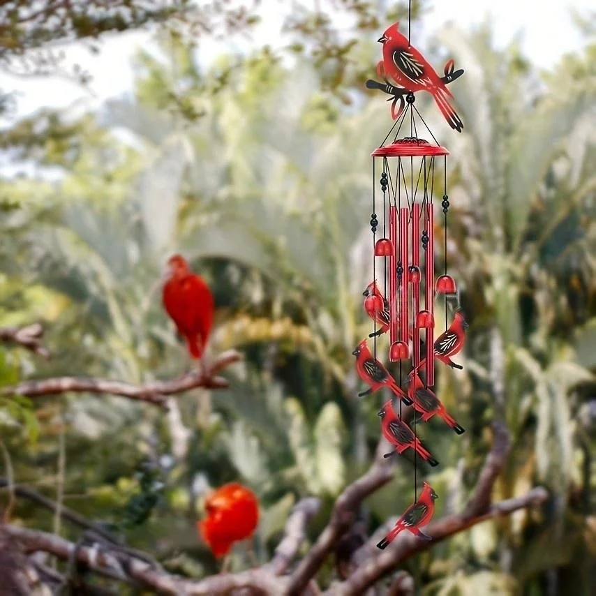 Cardinal Bird Metal Iron Art Wind Chime Home Courtyard Gift Garden Decoration Outdoor Hanging Ornament Magpie Wind Chime Hanging
