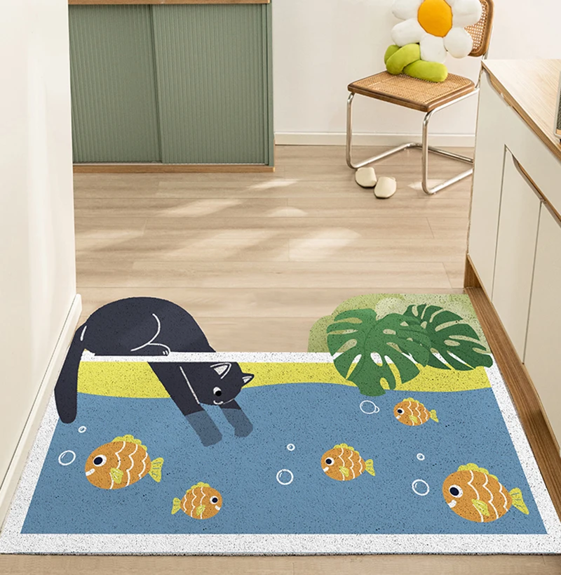 

Black Cat Outdoor Indoor Door Mat Non Slip Rubber Backing Easy Clean Front Door Entrance Mat Shoes Scraper Rugs Low Profile Carp