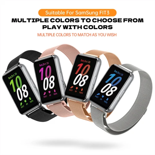 Imagen 2 del producto Correa de Metal para Samsung Galaxy Watch Fit 3, pulsera de acero inoxidable, correa de reloj con bucle milanés magnético para accesorios Galaxy Fit3