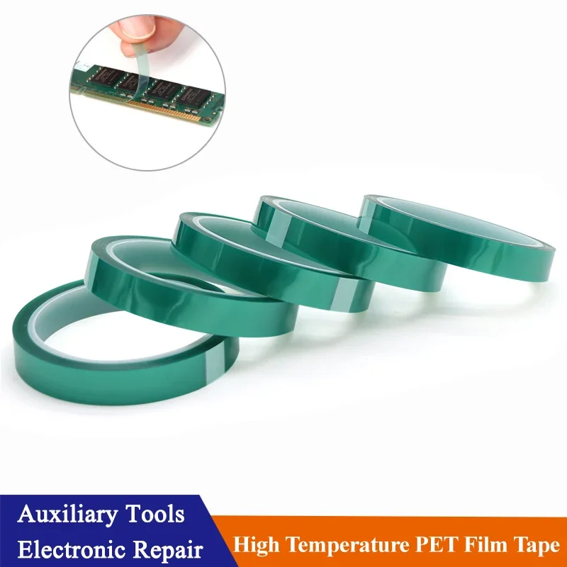 

10m/roll PET Film Tape High Temperature Width 3 ~ 100mm Green Heat Resistant PCB Solder SMT Plating Shield Insulation Protection