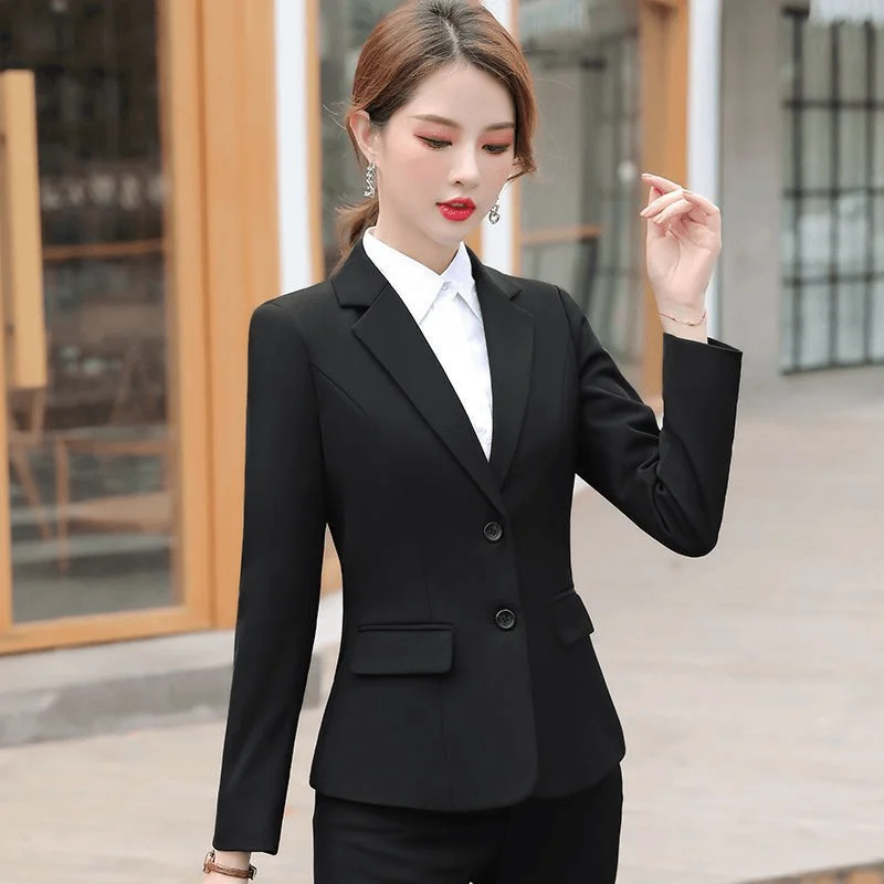 Profesjonalny koreański garnitur damski typu slim fit, idealny na rozmowę o pracę, nowy model na wiosnę i jesień, elegancki strój do pracy.