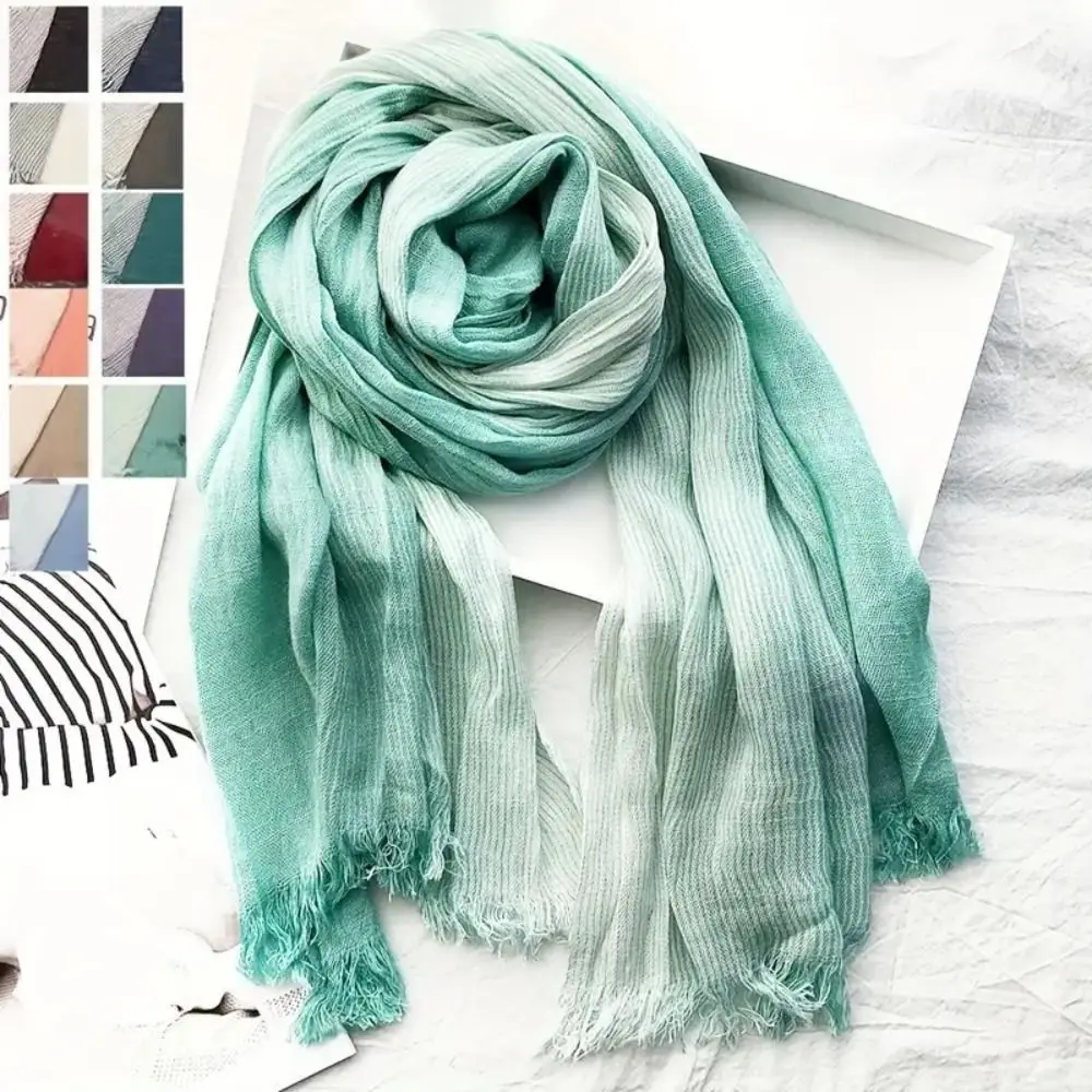 Fashion Cotton Linen Unisex Striped Scarf Wrinkled Patchwork Long Neckerchief Soft Winter Warm Tassel Bufandas Shawls