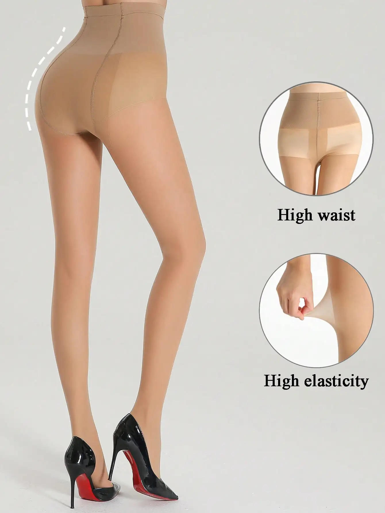 1 Pair High Waist Shaping Nude Sheer Pantyhose Super Elastic Tummy Hip Lift Invisible Skin Tights For Daily Office Wear