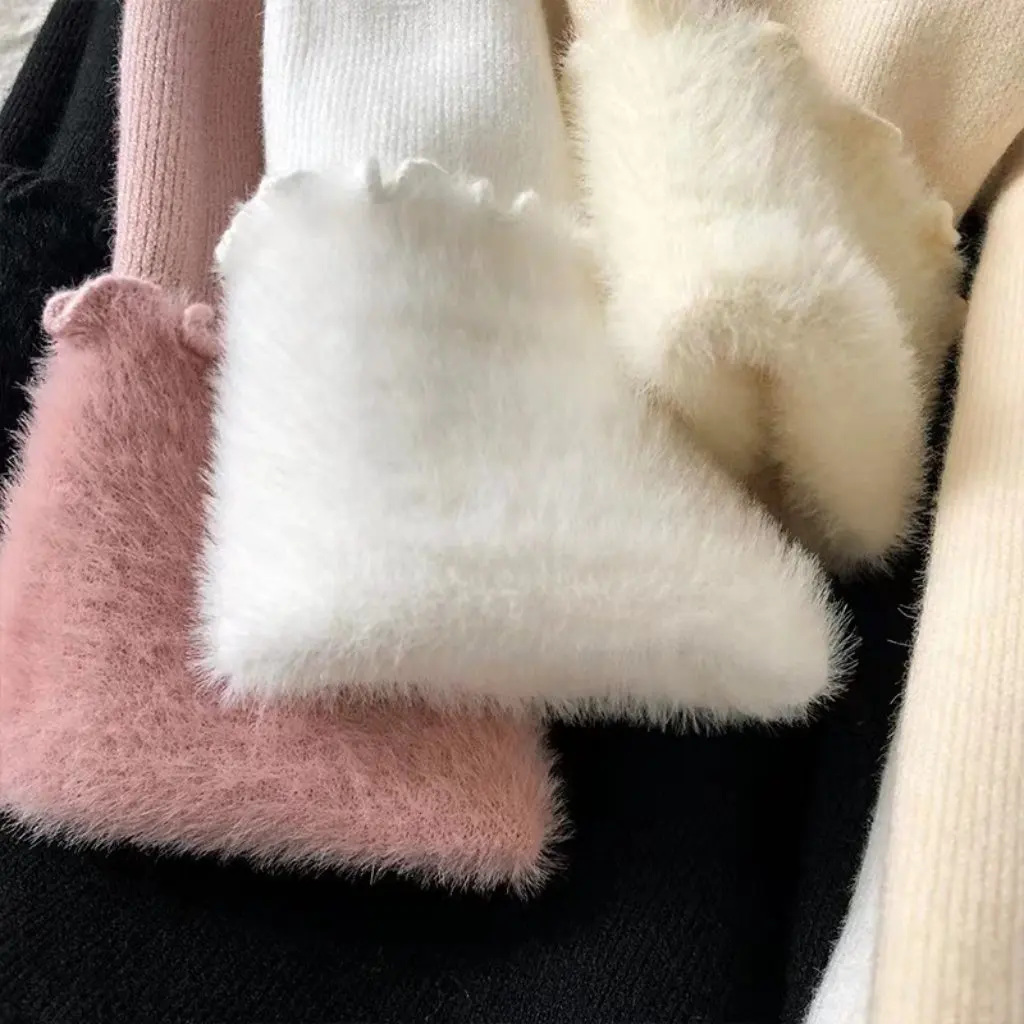 

Женская бархатная майка, цельный вязаный пуловер, толстые деревянные ушки, однотонный дизайн для осенне-зимнего пальто