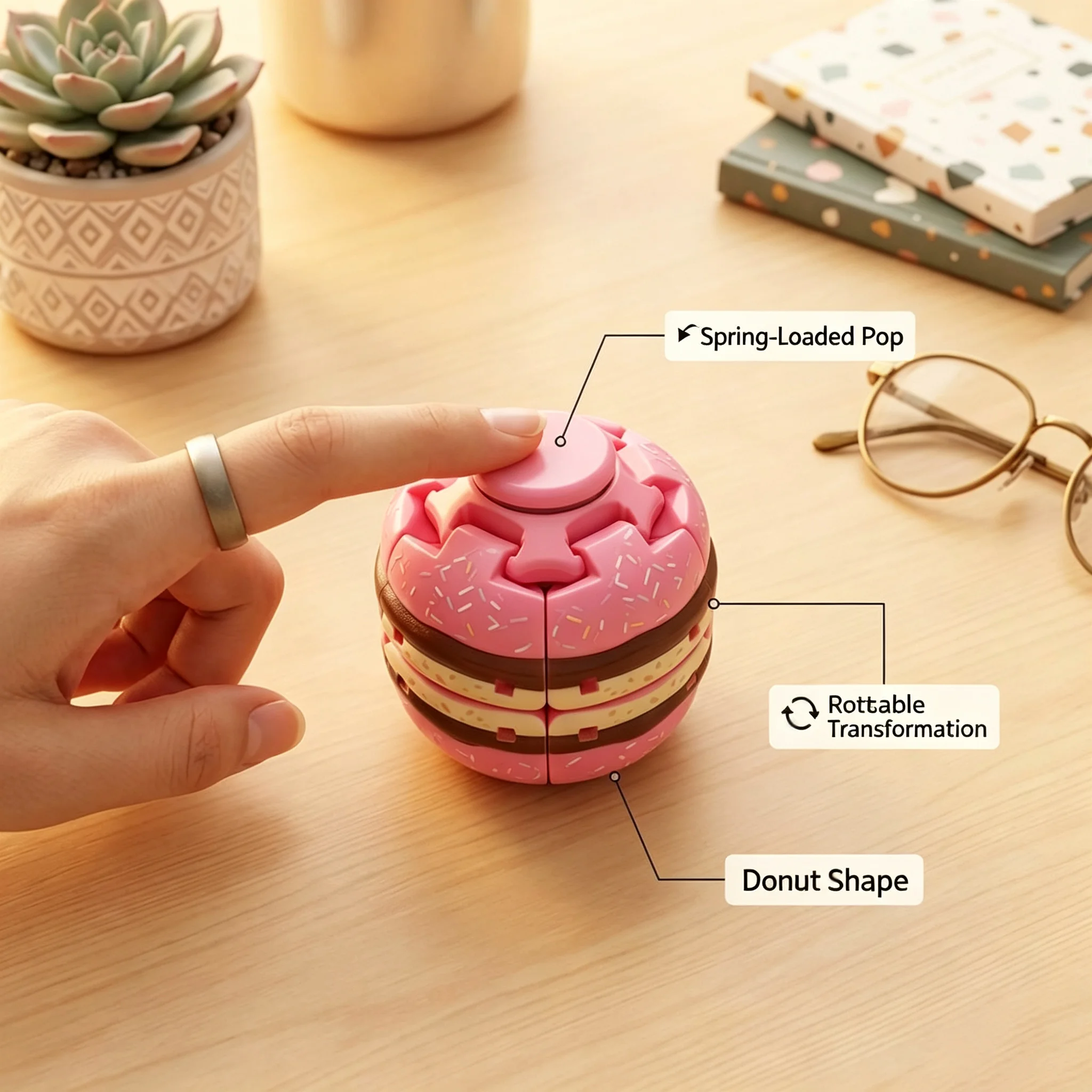 2026 New creative stress-relieving doughnuts, fruit fingertip spinners, with pressable can design, stress relief essentials