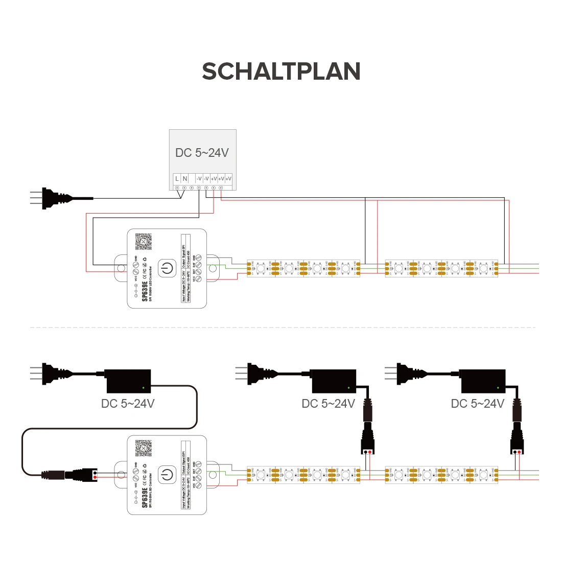 SP636E-SP639E SPI FCOB pixel Controller LED SK6812 WS2814 RGBW WS2812B striscia luminosa RGB Bluetooth musica IOS Android 2.4G 5V-24V