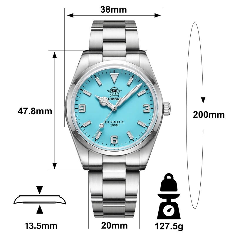 ADDIESDIVE Sapphire Mechanical Watch Luminous Bubble Mirror Glass Wristwatches Luxury Waterproof Steel Business Analog Watches