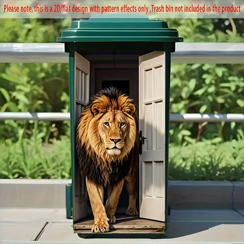 1. A Cute African Lion Trash Can Sticker, Size 32.28 X 14.57 Inches, PVC Self-adhesive Paper, for Wall Decoration