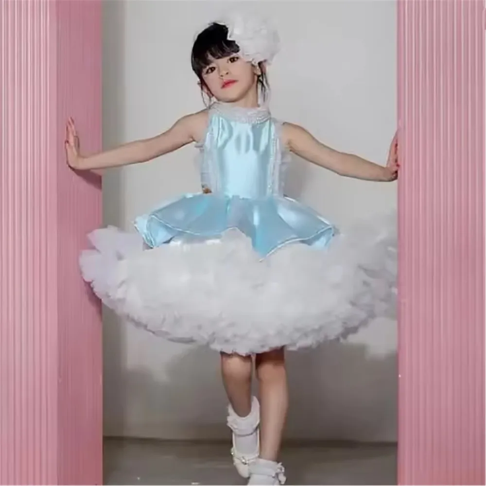 

Customized Flower Girl Wedding Dress Cute Sleeveless Beading Puffy Gown Princess Birthday Party First Communion Pageant Gown