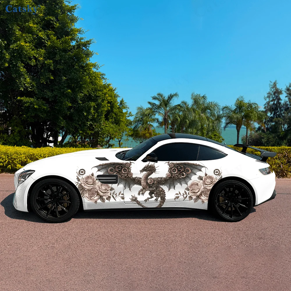

Gear Wings Dragon Flower Car Vinyl Wraps Decal Self-adhesive PVC Sticker Suitable for Trucks SUV Decor Auto Accessories Gift
