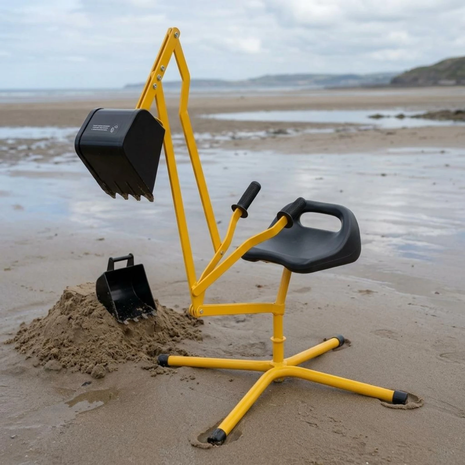 

Rideable Excavator Toy Yellow Metal Frame Manual Excavator Toy Hand Grip Controls Black Seat for Children