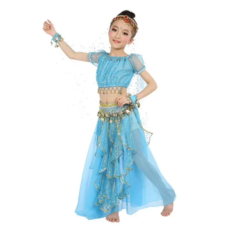 Costume de danse du ventre pour enfants, vêtements de séparés euse indienne pour filles, financièrement, nouveau, ensemble de 3 pièces