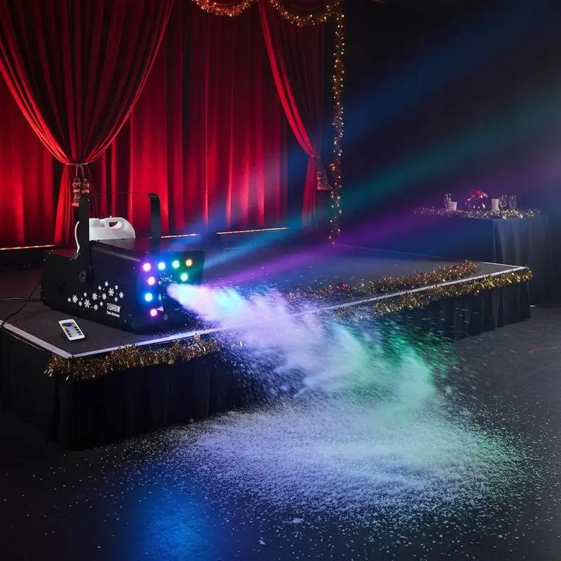 

Artificial Snowflake Projector 15.3x13x10.2 Inches For Christmas Parties Stage Effects Wedding Events, 1500W High Output 9 RGB LED Lights DMX512 Signal Control Wireless Remote 5L Tank Capacity Portable Design