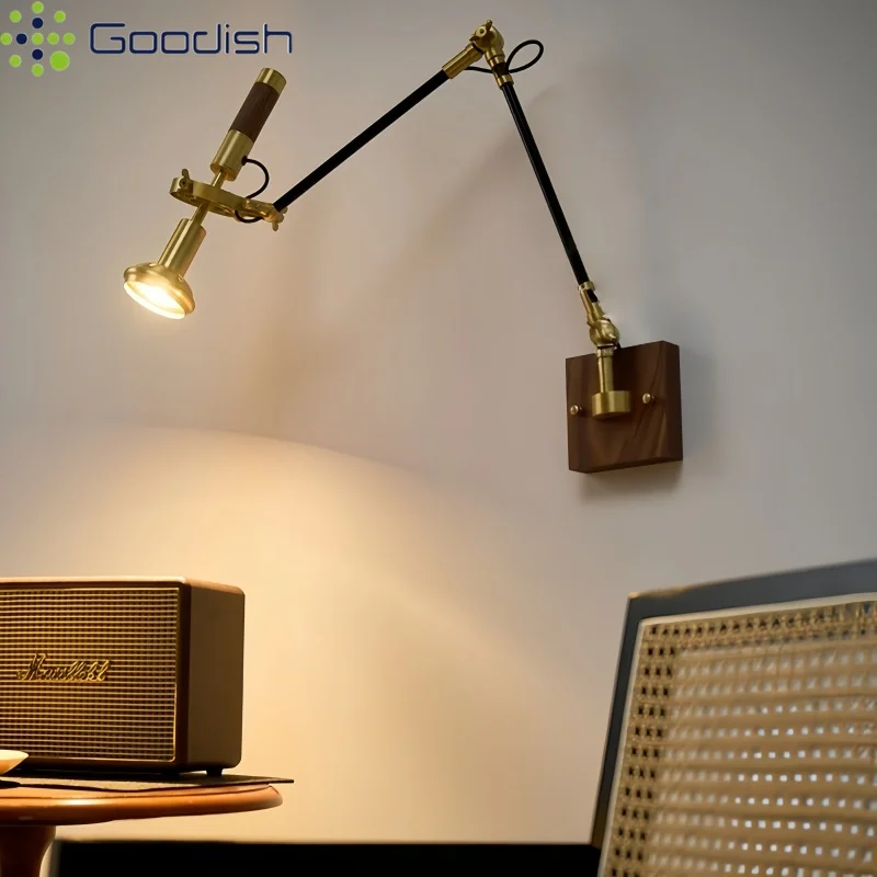 Modern Simplicity Copper 360 Degree Adjustable Long Swing Arm LED Wall Lamps Art Lights for Bedroom Home Decoration Chandeliers