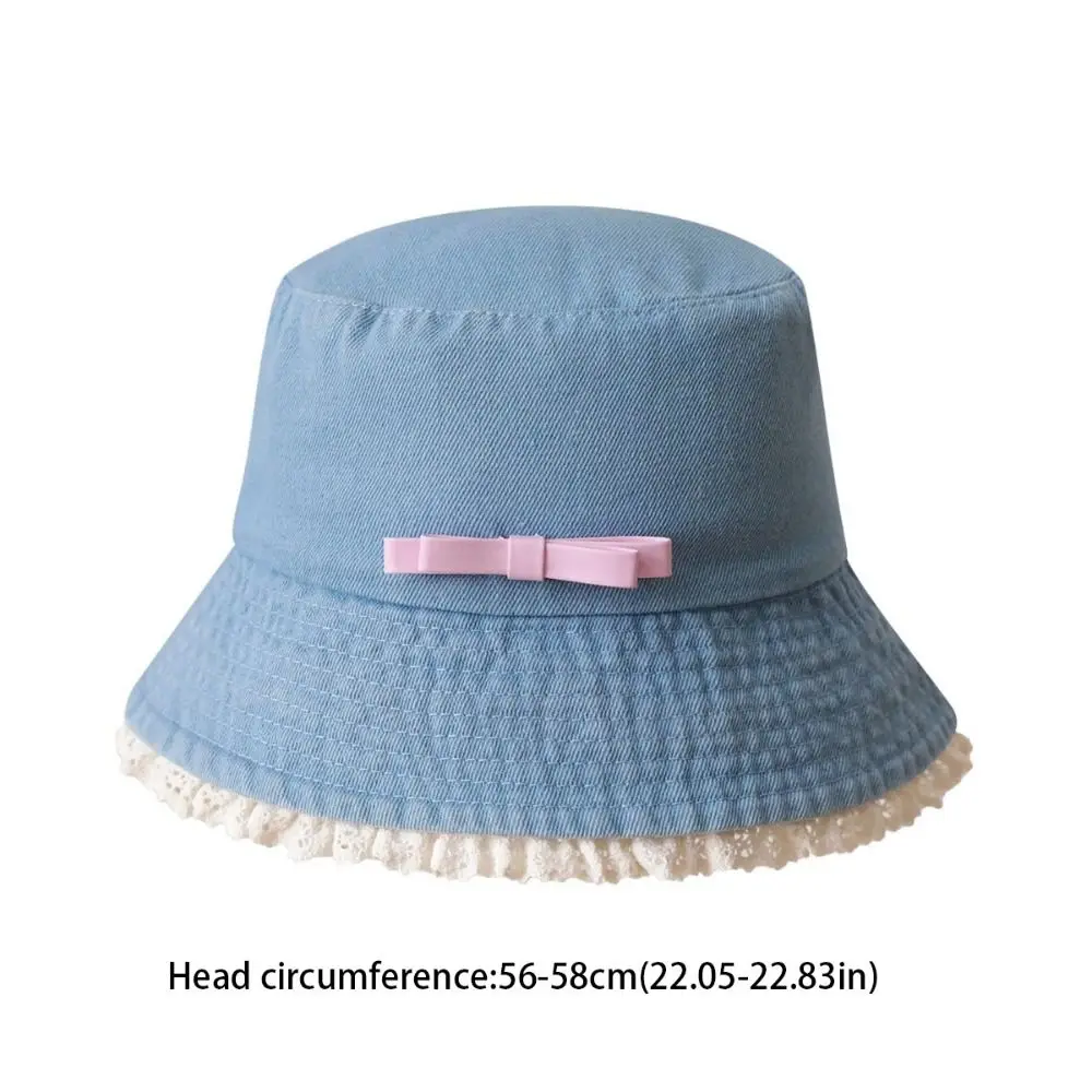 الرجعية كبيرة الحواف الدنيم قبعة بحافة ربطة القوس فيونكة Y2K الدانتيل صياد قبعة الكورية نمط UV حماية القوس واقية من الشمس قبعة في الهواء الطلق