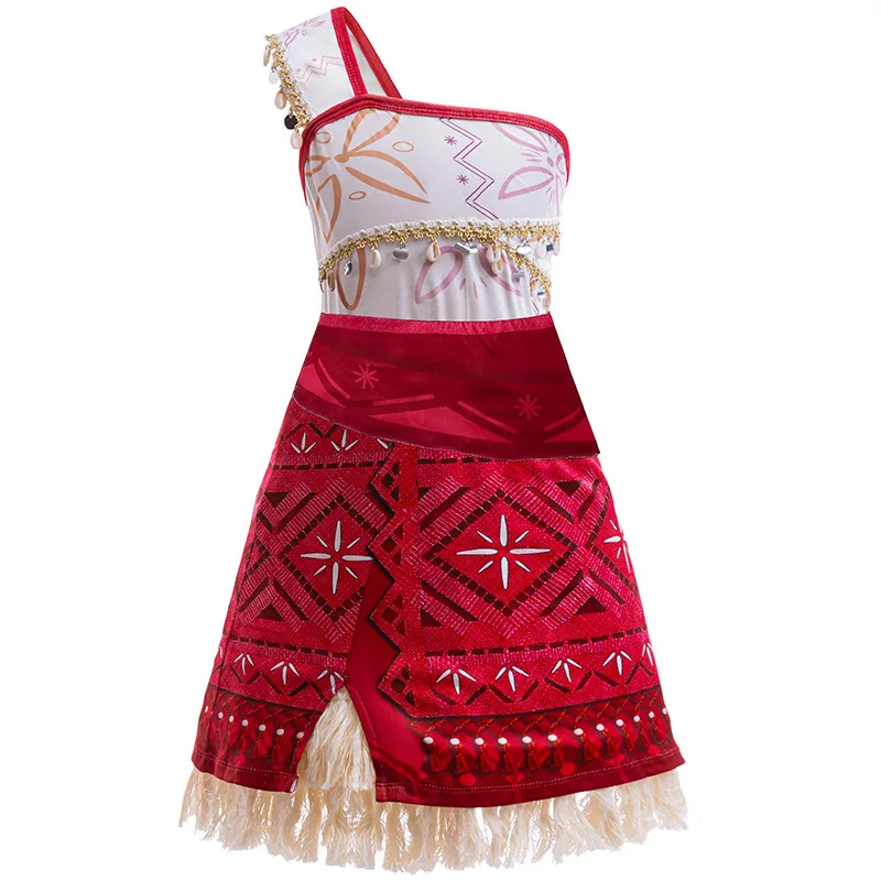 New Moana Dresses Girls Princess Dress Kids Cosplay Costume Necklace Wig Pig Doll Halloween Carnival Party Vestidos Outfit image 2