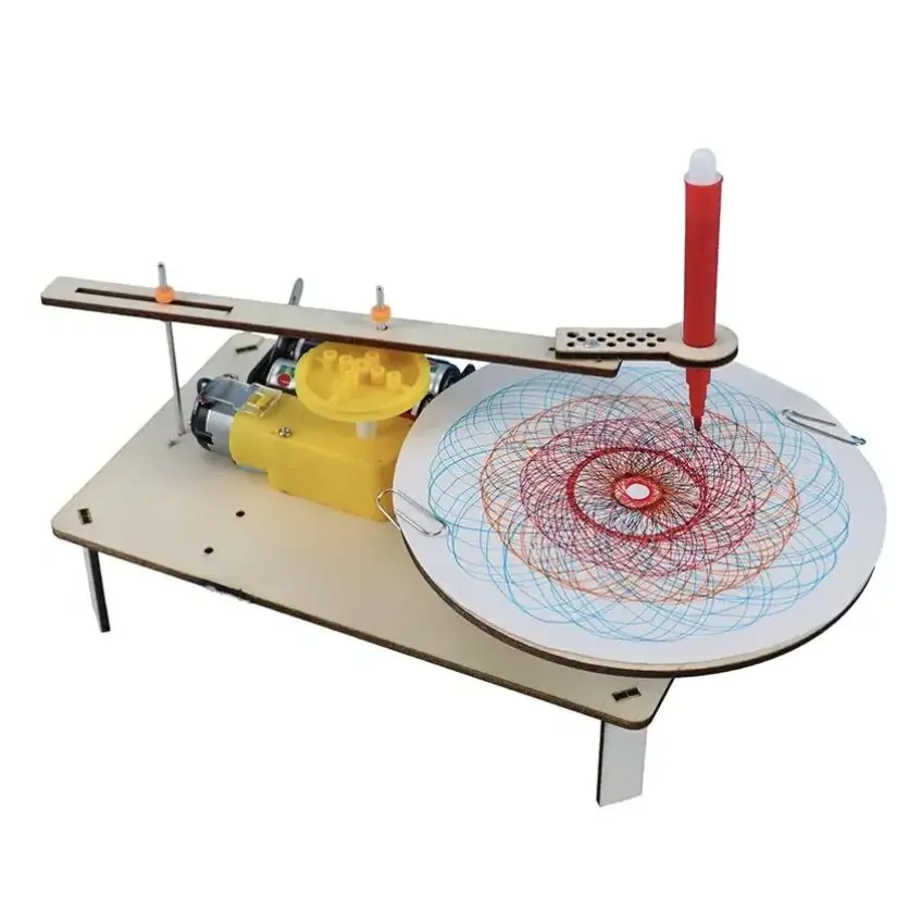 DIY Children's Puzzle Assembly Wooden Electric Plotter Kit Model Automatic Drawing Robot Scientific Physics Experiment Toy