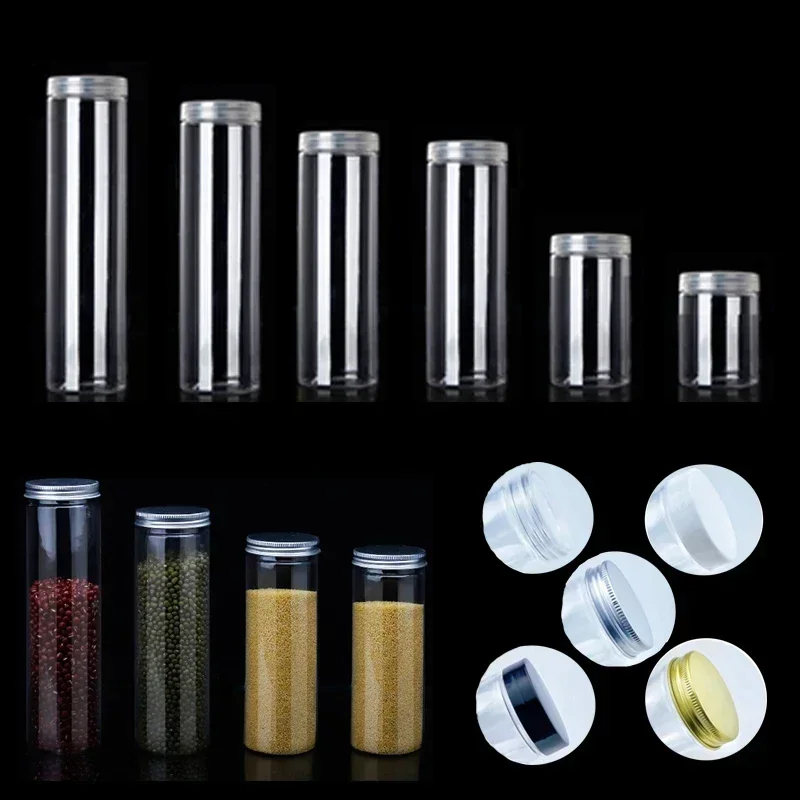 20Pcs 100ml-420ml Reusable Clear Plastic Jars Straight Cylinders Jar Containers W/ Aluminum Lids for Dry cargo Nuts Candy Jams