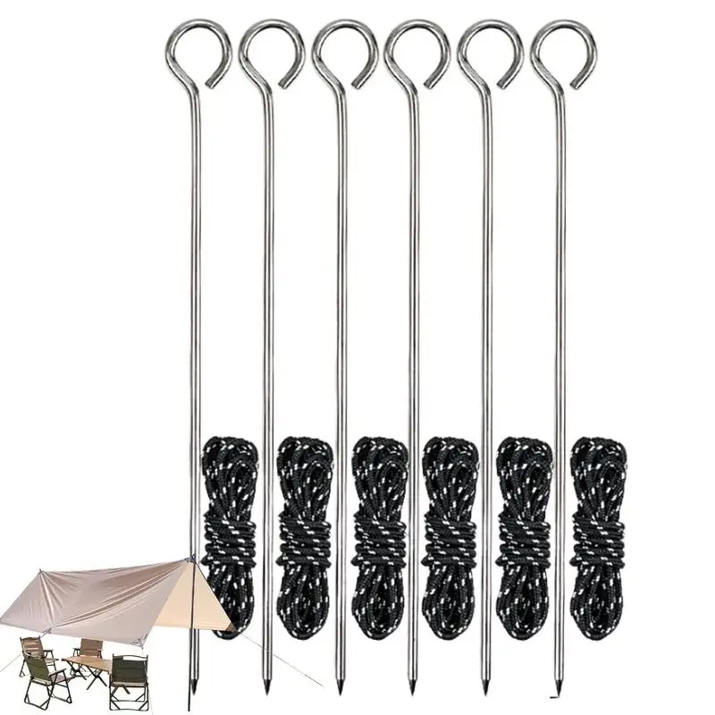 

Tent Pegs Stainless Steel Heavy Duty Camp Stakes Ground Pegs With Rope Rustproof Rod Nail Spike Garden Stakes Hard Ground Pegs