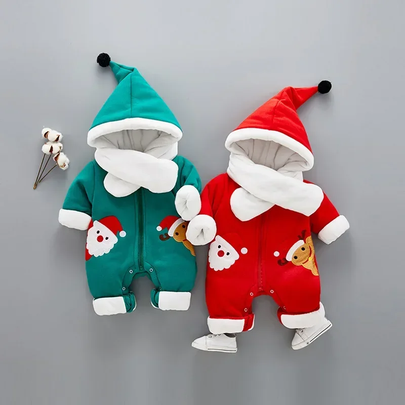 Abbigliamento per neonato Cartone animato Vestiti per neonato Pagliaccetti per bambini di Natale Pagliaccetti per neonati in caldo pile invernale Vestiti per ragazze Bambini