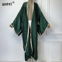 WINYI print Kimonos loose dresses for woman loose Cardigans beach outfits kaftan bikinis cover up evening dress long down coat