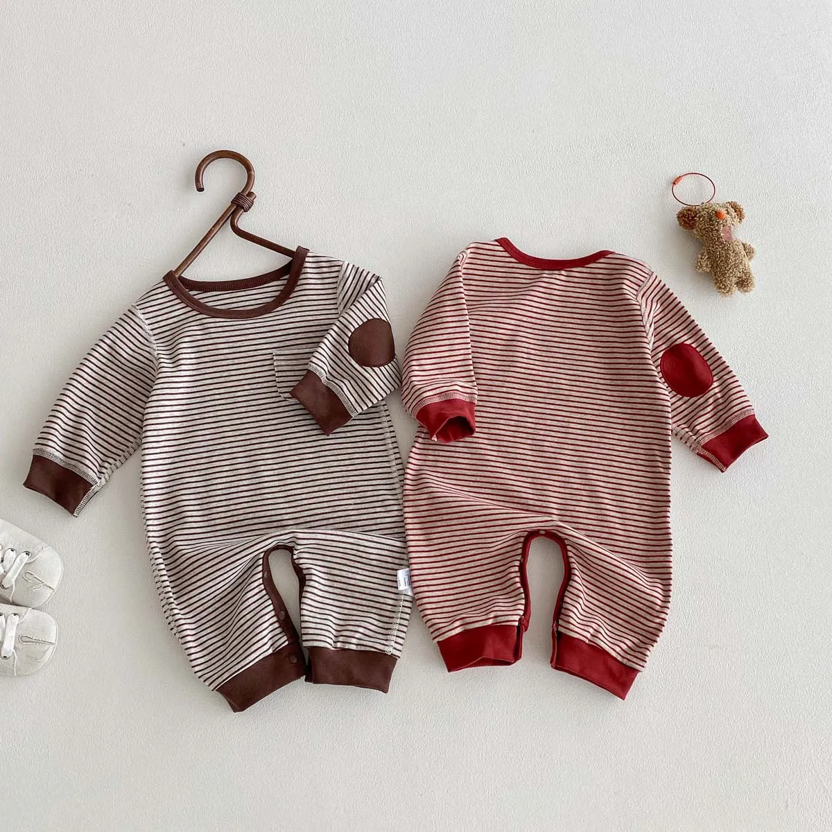 Korean Version Baby Spring and Autumn Style Boneless Long Sleeved Jumpsuit for Children's Boys and Girls, Striped Jumpsuit