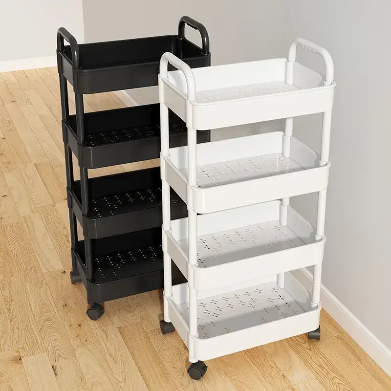 Mobile Storage Rack Trolley 3/4 Layer Storage Rack with Wheels Kitchen Storage Trolley Bathroom Storage Rack Snack Storage Rack