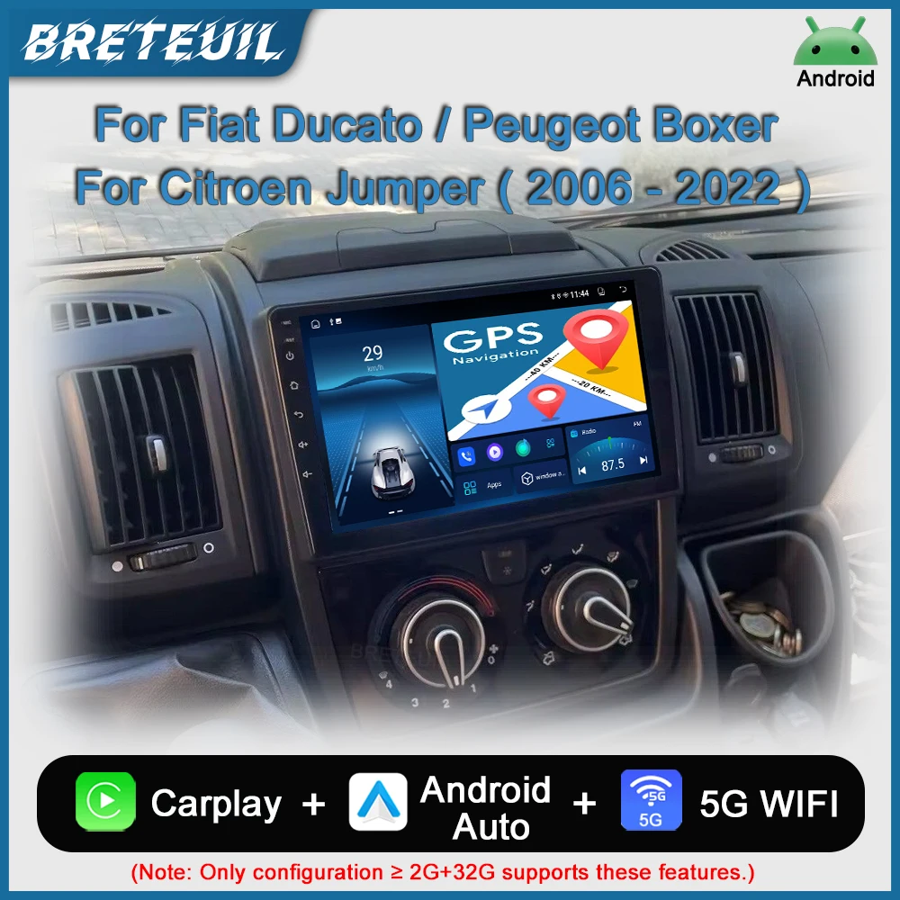 Автомагнитола на Android для Fiat Ducato, Peugeot Boxer, Citroen Jumper 2 2006 2007 2008 2009 2010 2011 2012 2013 2014 2015 2016 - 2022 годов выпуска. Carplay, навигация, GPS, сенсорный экран, автостерео.