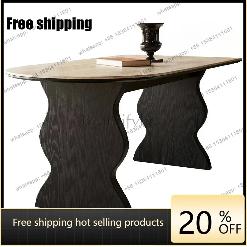 

zj. French New Medieval Solid Wood Dining Table Rock Slab Dining Table Creative Art Dining Table Retro