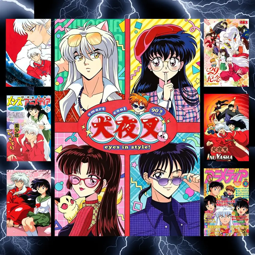 Manga Fantasy I-Inuyasha Romance Manga Poster Self-Adhesive Wall Art Poster HD Waterproof PP Bedroom Cafe Gym Home Decor Gift