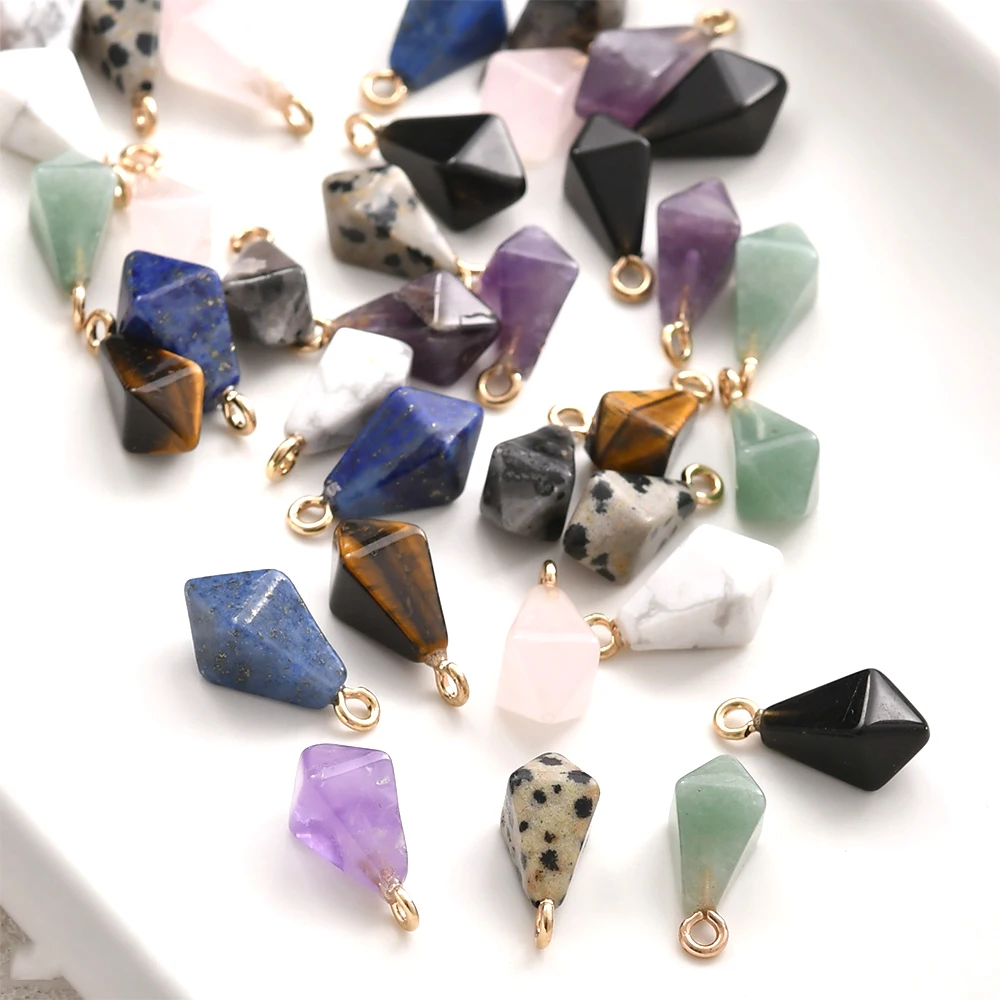 2 Pieces Cutting Surface Natural Stone Diamond Shaped Water Droplet Pendant DIY Jewelry Making Necklace, Bracelet Accessory