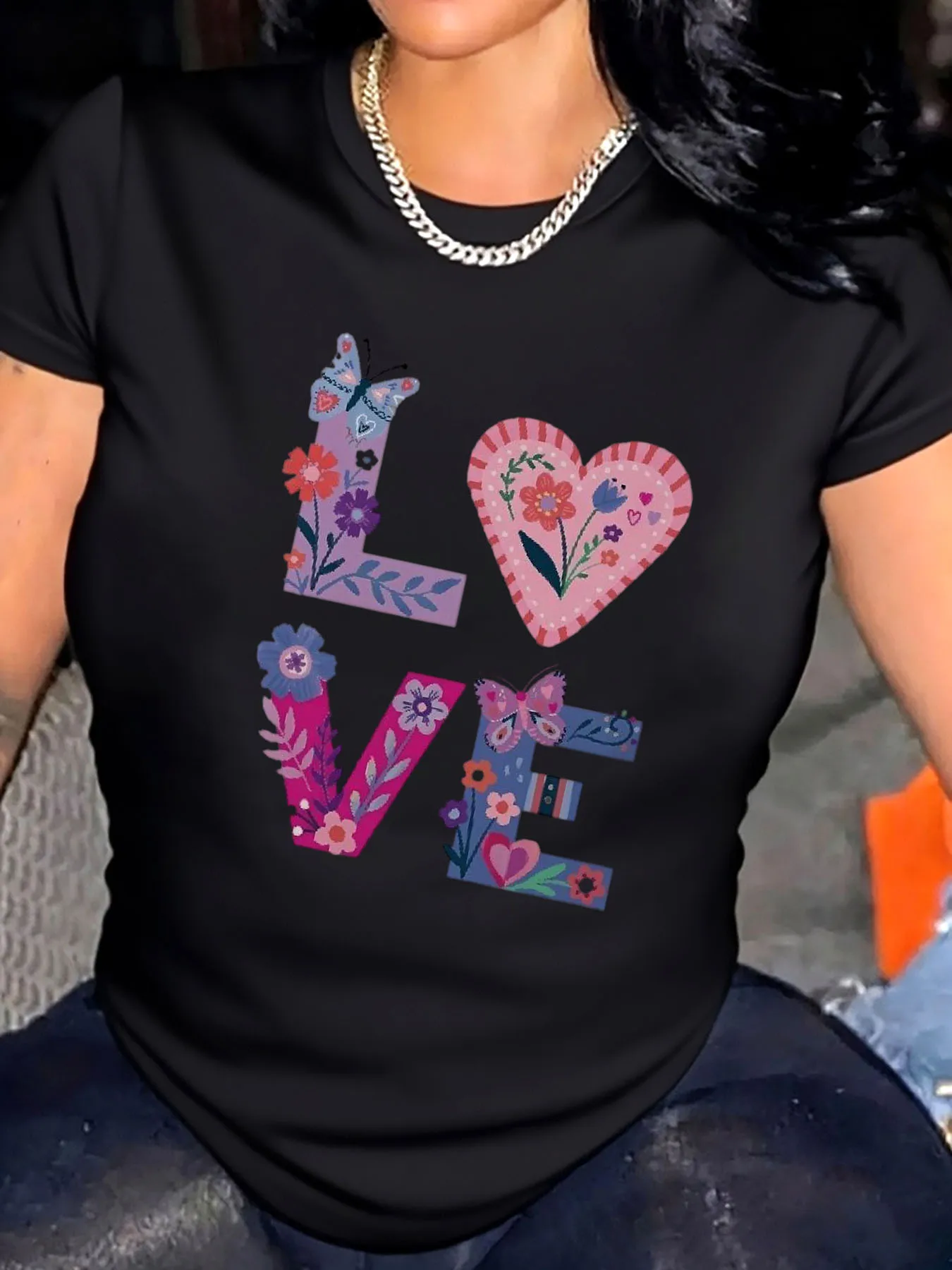 

Женская футболка больших размеров на день Святого Валентина с цветочным принтом в виде сердца, уличная одежда