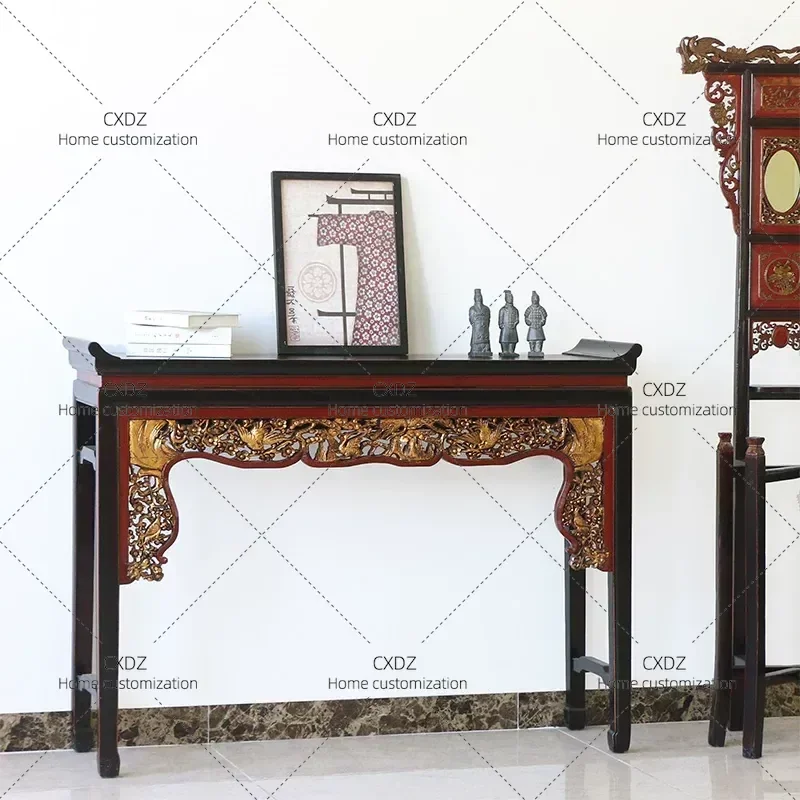 New Chinese Style Solid Wood Entrance Table Console Partition Wall Shelf Light Luxury Entryway Platform Buddha Altar Custom