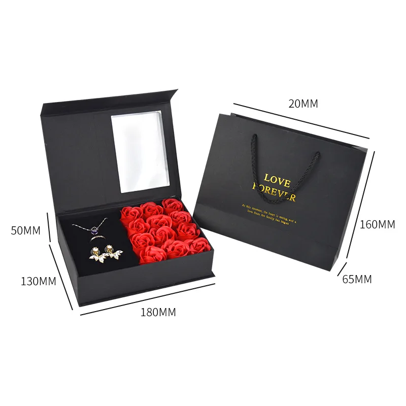 Premium Flip Soap Flower Jewelry Gift Box Necklace Ring Earrings Jewelry Eternal Rose Birthday Valentine\'s Gifts Package