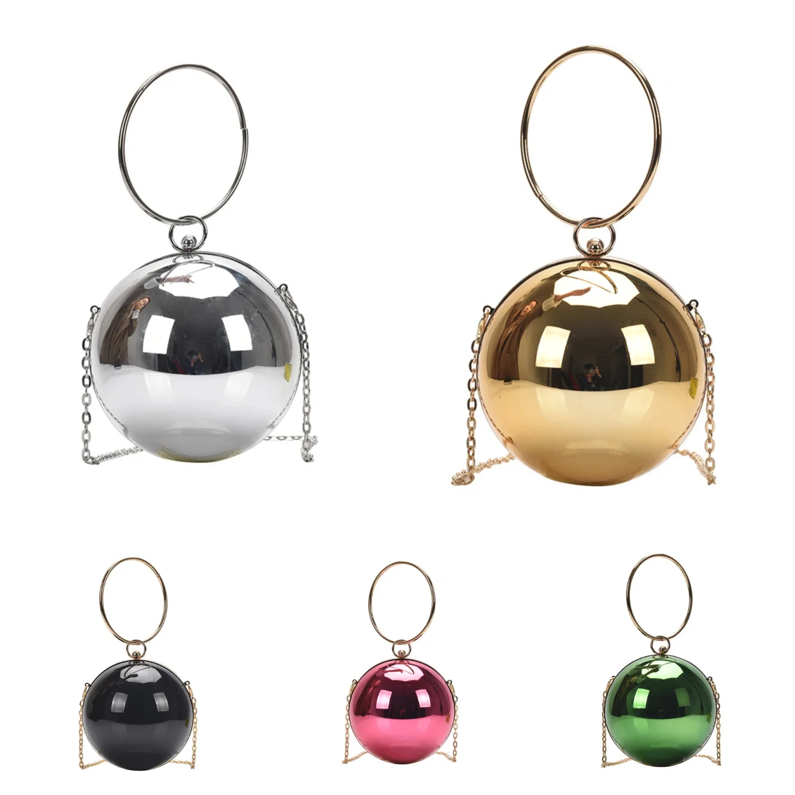 New Round Ball Evening Bag Luxury Women Bright Surface  Acrylic Chain Shoulder Bag Handbag Fashion Party Chain Handbag Purse