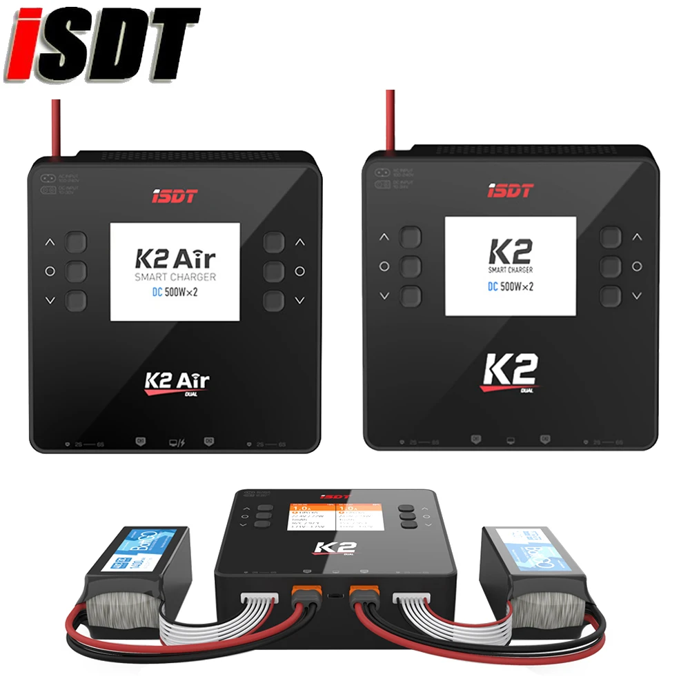 

ISDT K2/K2 Air AC 200W/DC 500W Dual Channel Smart Battery Balance Charger/Discharger For LiPo LiHV NiMH Pb RC PFV Drone Toys