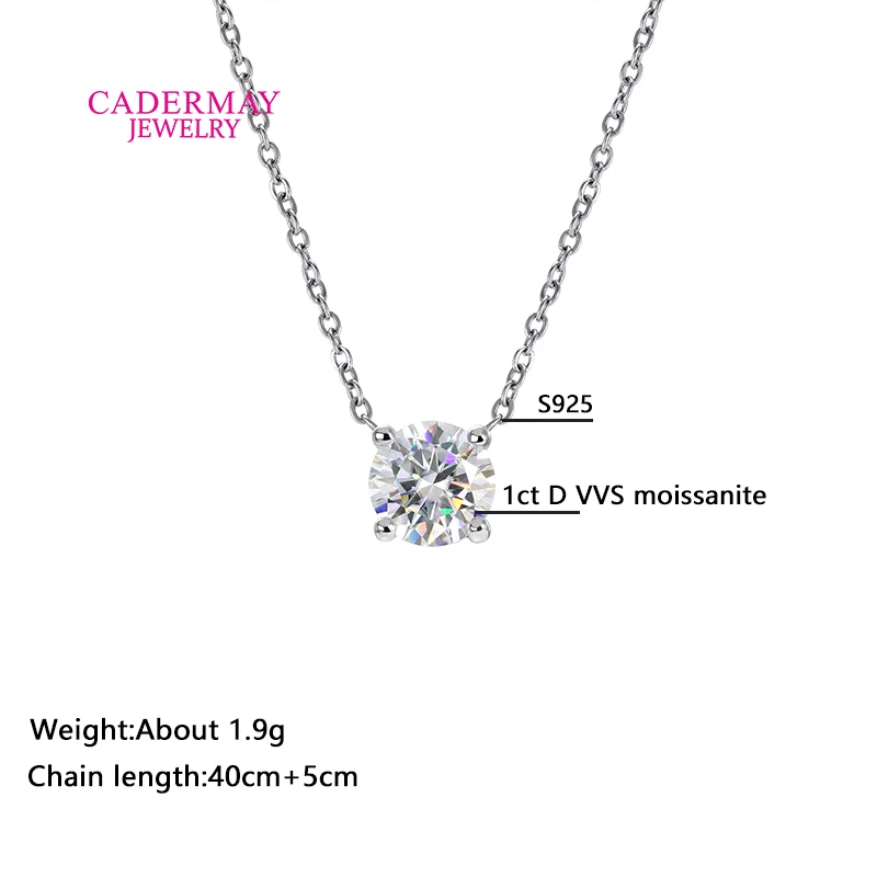 In Stock GRA Certificate 1ct D VVS1 Moissanite Pendant Necklaces for Women 4 prongs Setting Diamond 925 Sterling Silver Jewelry