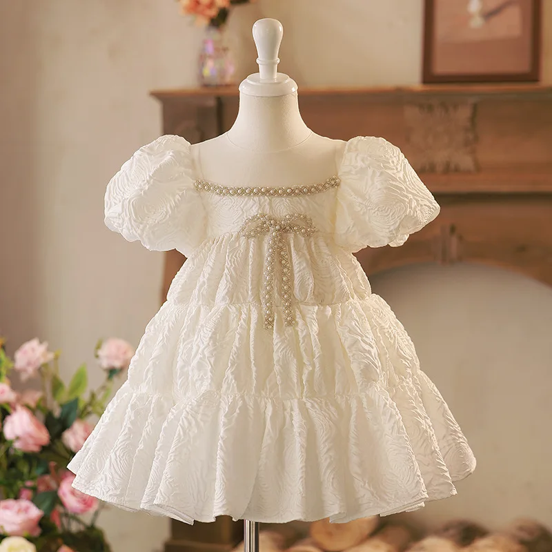 2024 Toddler White Wedding Princess Baby Girl Dress Bow 1 Year Birthday Evening Party Newborn Christening Dress for Girl Clothe