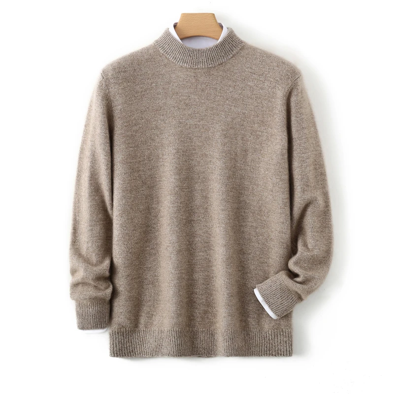 Urban Men's Thicken Pullover 100% Cashmere Autumn Winter Sweater Pullover Business Clothes Half High Neck Warm Knit Smart Casual